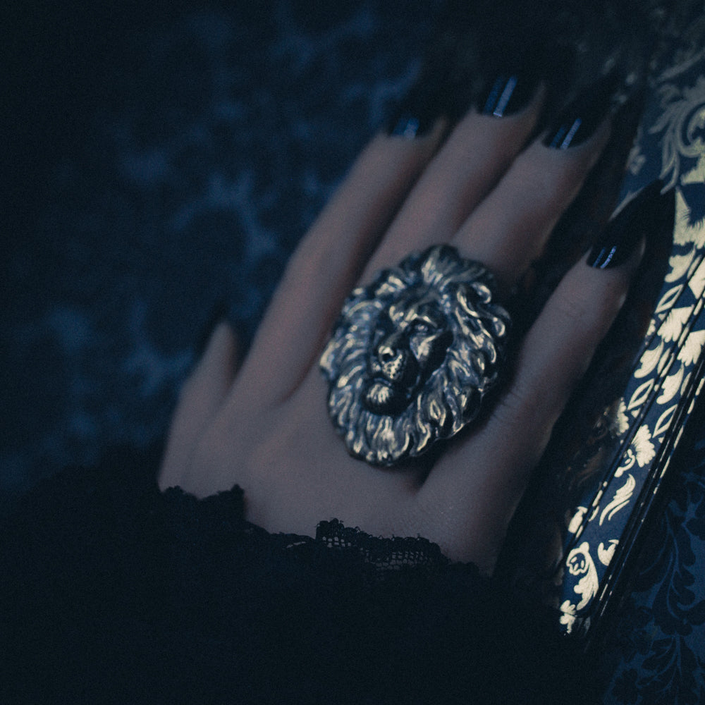 Massive Antiqued Brass Lion Statement Ring